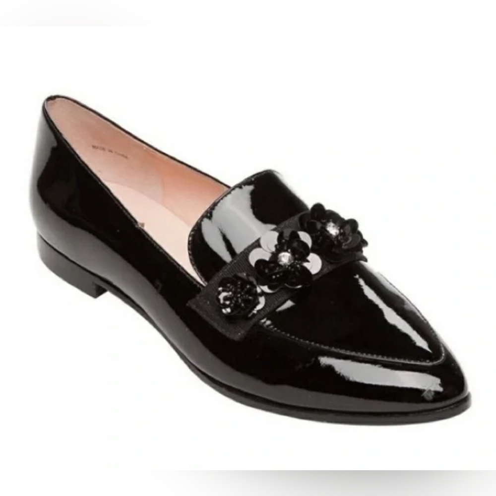 Kate Spade Designer Cleo Black Patent Leather Loafers Slip On Women 9